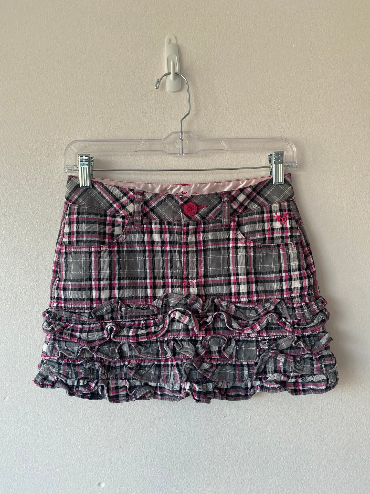 Pink Plaid Ruffle Mini Skirt