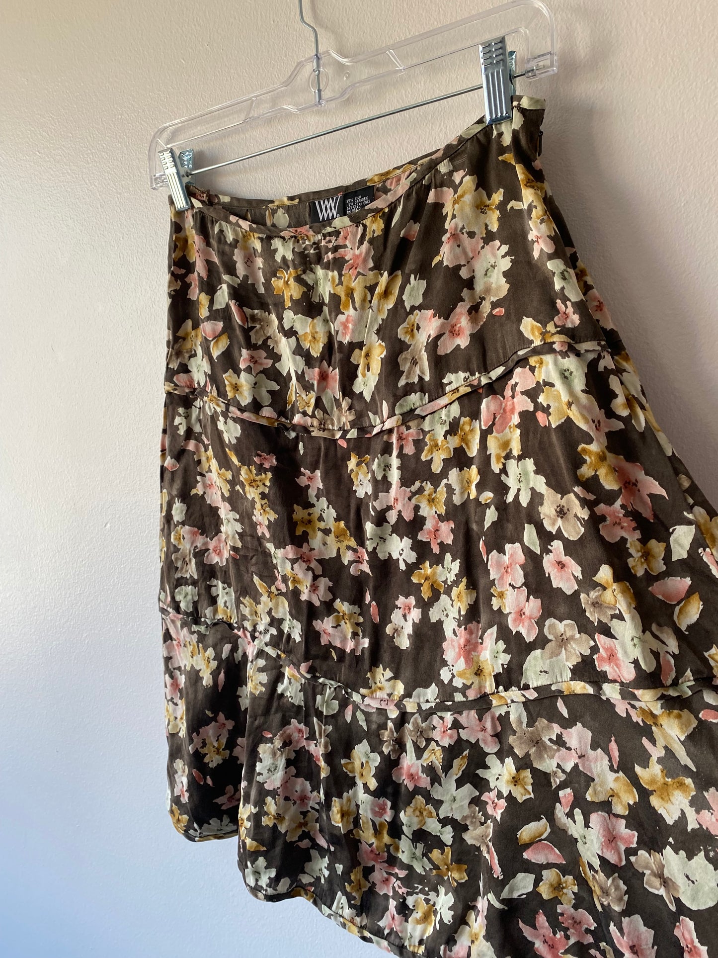 Brown Floral Tiered Midi Skirt