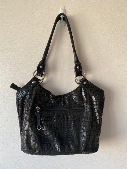 Black Alligator Print Shoulder Bag