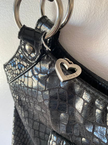 Black Alligator Print Shoulder Bag