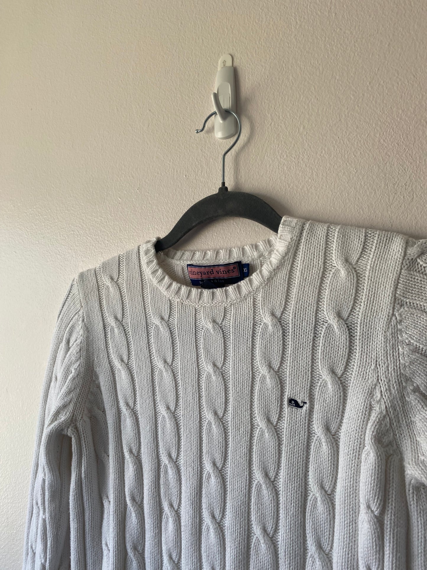 White Cableknit Crew