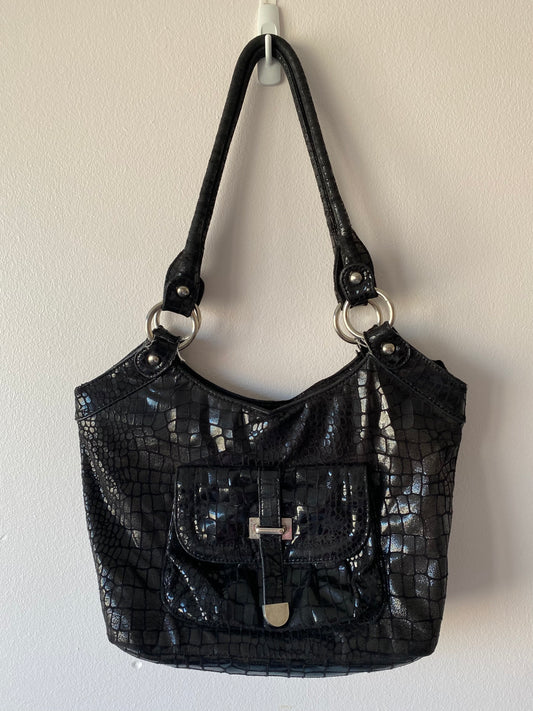 Black Alligator Print Shoulder Bag