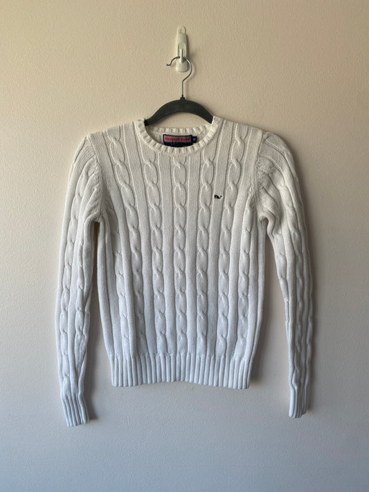 White Cableknit Crew