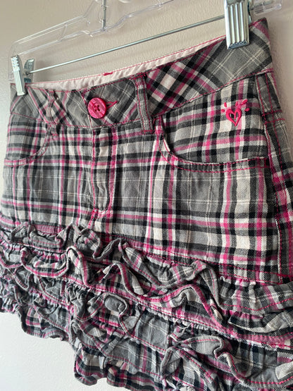 Pink Plaid Ruffle Mini Skirt