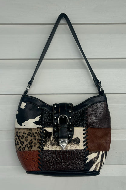 Multi-Print Structured Shoulder Bag