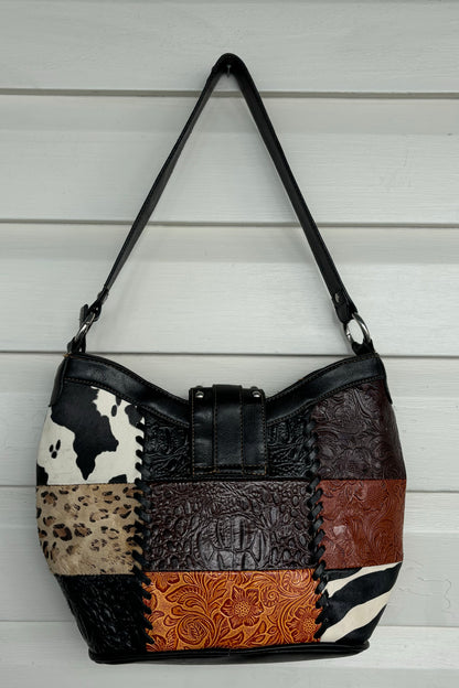 Multi-Print Structured Shoulder Bag